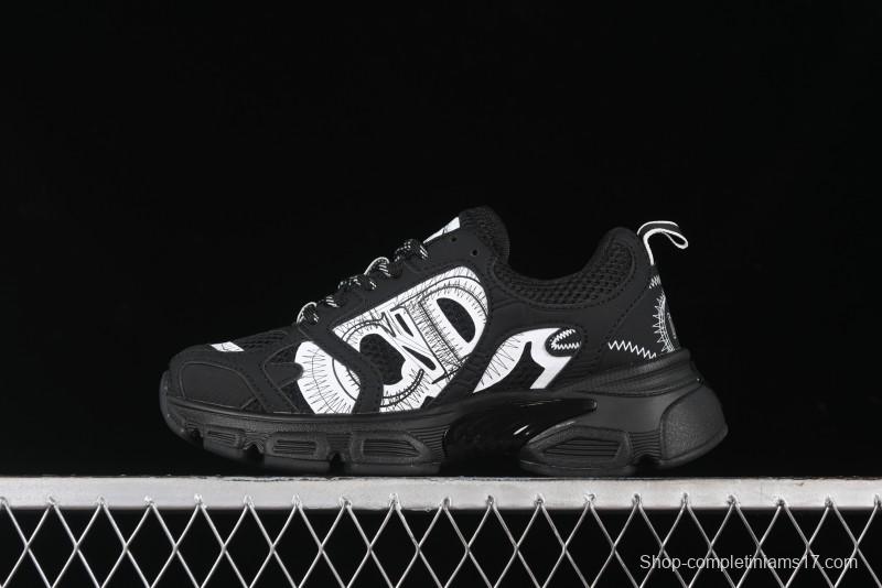 Dior Chrono Round Toe Lace-Up Lifestyle Casual Running Sneakers - 6865 BLACK WHITE