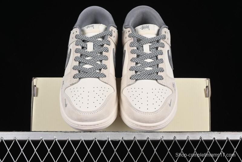 Nike SB Dunk Low x Supreme x Stussy Anniversary Customized Sneakers in Off-White Grey Check - SJ2068-272