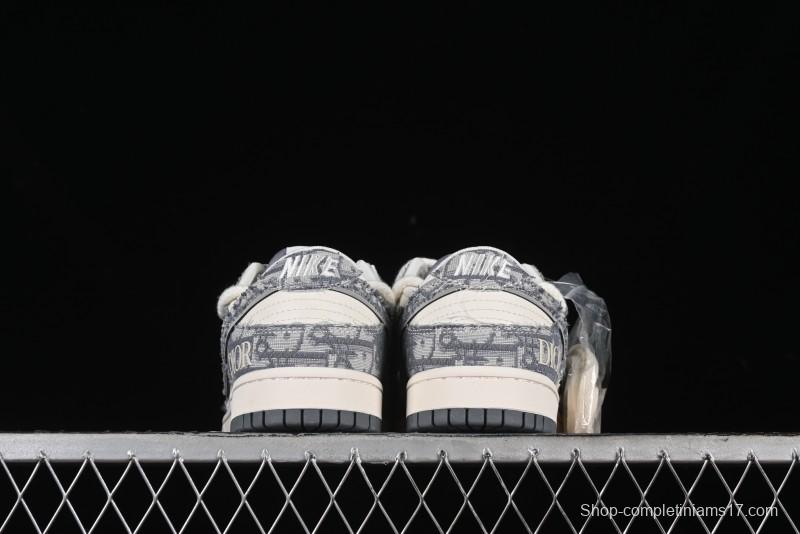 Nike SB Dunk Low Dior Collaboration - Strap Woven Grey Check Anniversary High-End Custom Low-Top Casual Sneakers - SJ2068-285