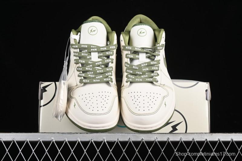 Nike Air Jordan 1 Low Retro Basketball Shoes in Off-White Olive Green - CF3688-019