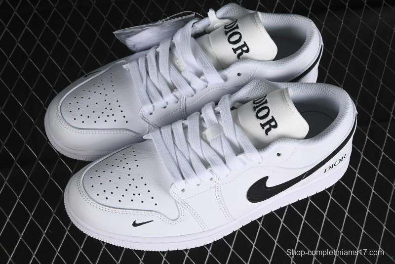 Nike Air Jordan 1 AJ1 Dior Collaboration - White Black Custom Low Top Retro Basketball Shoes - LJ6688-010