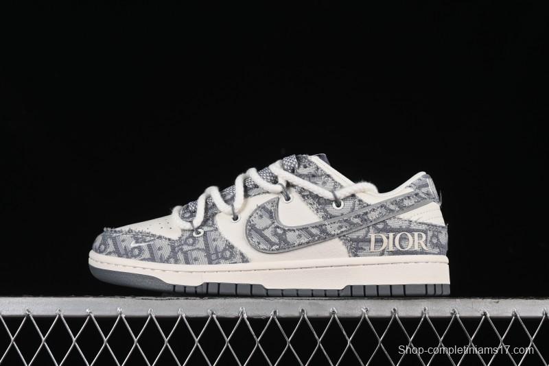 Nike SB Dunk Low Dior Collaboration - Strap Woven Grey Check Anniversary High-End Custom Low-Top Casual Sneakers - SJ2068-285