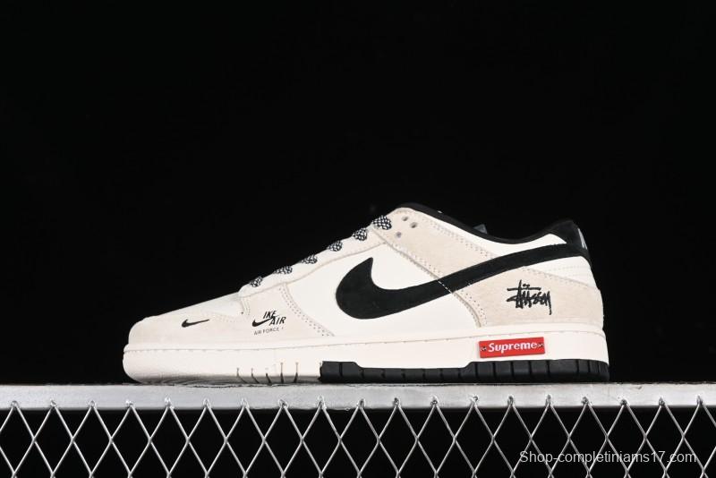 Nike SB Dunk Low x Supreme x Stussy Triple Collaboration Off-White Black Swoosh Anniversary High-End Custom Low-Top Casual Skate Shoes - SJ2068-270
