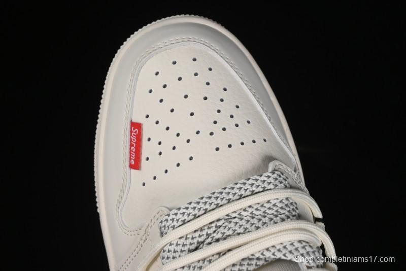 Nike Air Jordan 1 Low Supreme Collaboration - Retro Basketball Shoes in Off-White Red with Small Logo - SJ9950-017