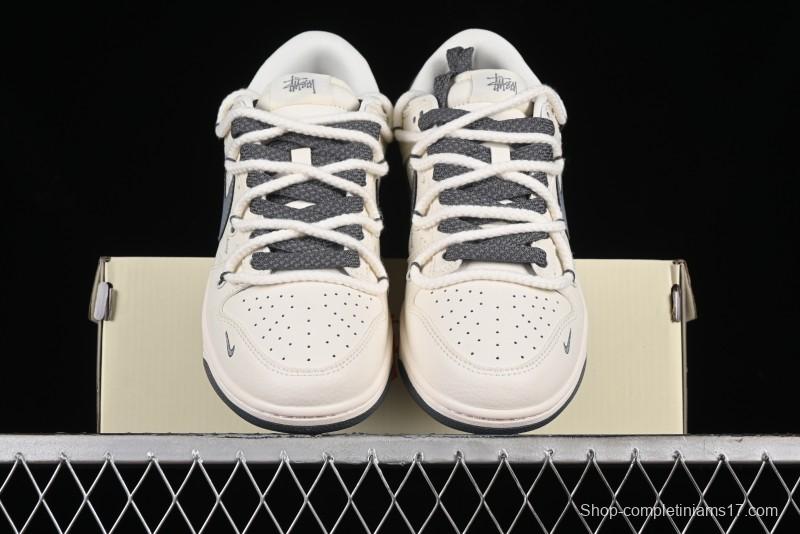 Stussy x Nike Dunk Low SB Sneakers in Off-White and Gray with Stussy S Titanium Accessory - SJ2068-275