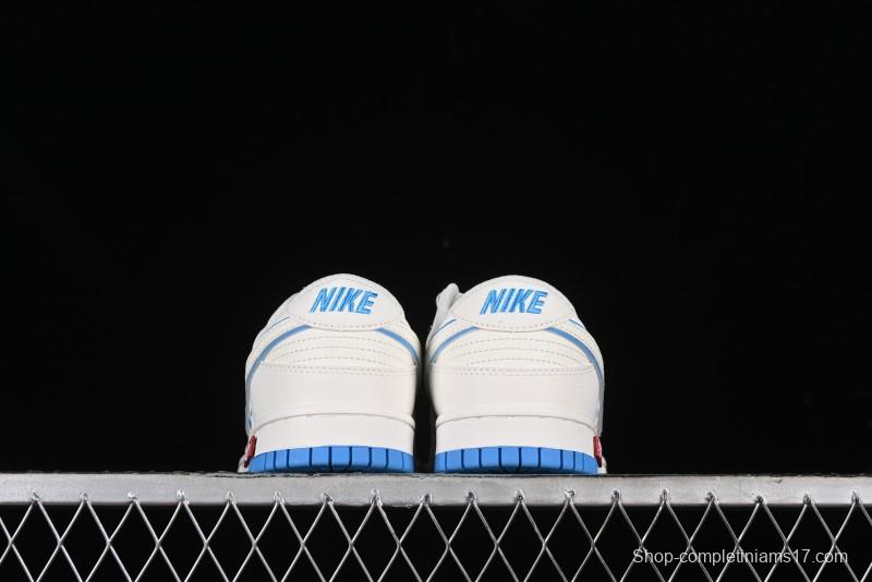 Nike SB Dunk Low Supreme Collaboration - Cream White with Sky Blue Swoosh Anniversary Customized Low-Top Casual Skate Shoes - DJ2024-012