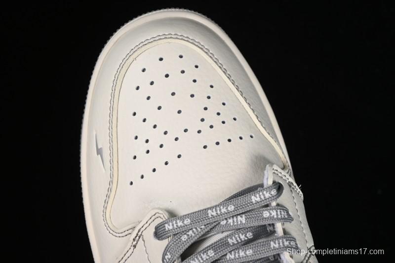 Nike Air Jordan 1 Low AJ1 Lightning Collaboration - Off White Grey Anniversary Custom Edition Low-Top Casual Sneakers - CF3688-020