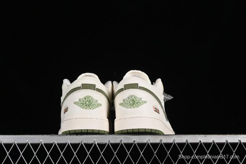 Nike Air Jordan 1 Low AJ1 Gucci Collaboration - Beige Green Knit High-End Custom Retro Basketball Shoes - DM5688-103