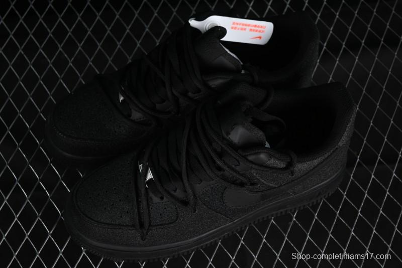 Nike Air Force 1 '07 Low Cleanfit High Street Retro Style All Black Star-Studded Diamond Accents Lace-Up Low-Top Casual Sneakers - ZH0316-030