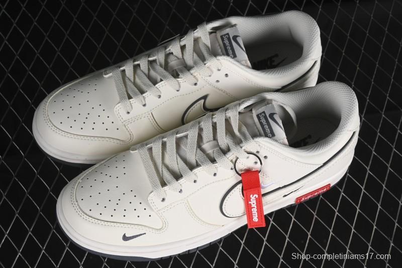 Nike SB Dunk Low Supreme Collaboration - Beige Grey Swoosh Anniversary Customized Low-Top Casual Skate Shoes - DJ2024-014