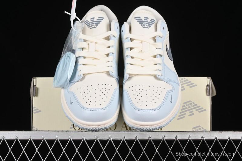 Nike Air Jordan 1 Low Retro Basketball Shoes - Giorgio Armani Collaboration Ice Blue - WG8850-012