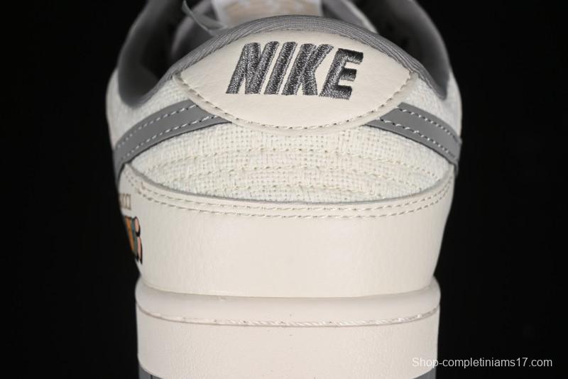Nike SB Dunk Low Gucci Collaboration Anniversary High-End Custom Sneakers in Off-White & Dark Gray Swoosh - DQ1098-383