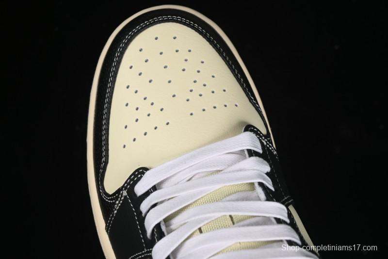 Nike Air Jordan 1 Low "Coconut Milk Black" Casual Basketball Shoes with Contrast Swoosh - HQ3437-101