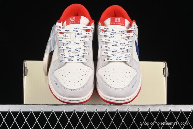 Nike SB Dunk Low Givenchy Collaboration - Gray Blue Red Double Swoosh Anniversary High-End Custom Low-Top Casual Sneakers - CF3688-033