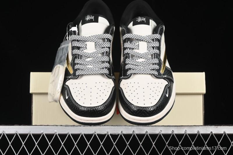 Nike Travis Scott x Fragment Design x Air Jordan 1 Low OG SP AJ1 Retro Sneakers with Dragon Scale Swoosh - XY2688-112