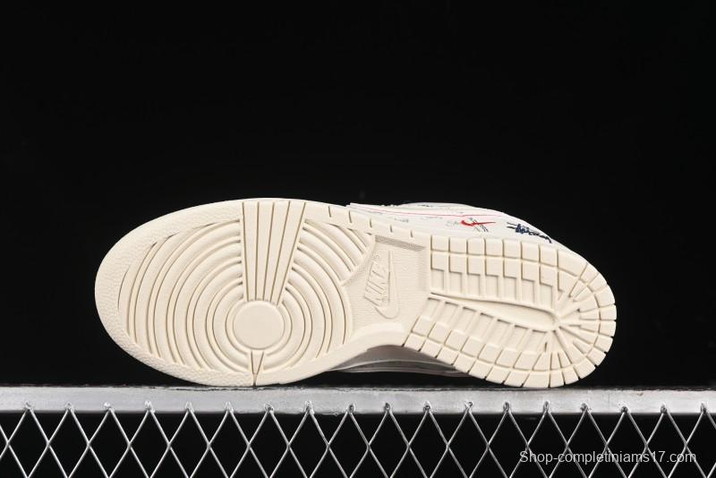 Nike SB Dunk Low Stussy Collaboration - Black Red Bunny Anniversary Custom Low-Top Casual Sneakers - XY1688-012