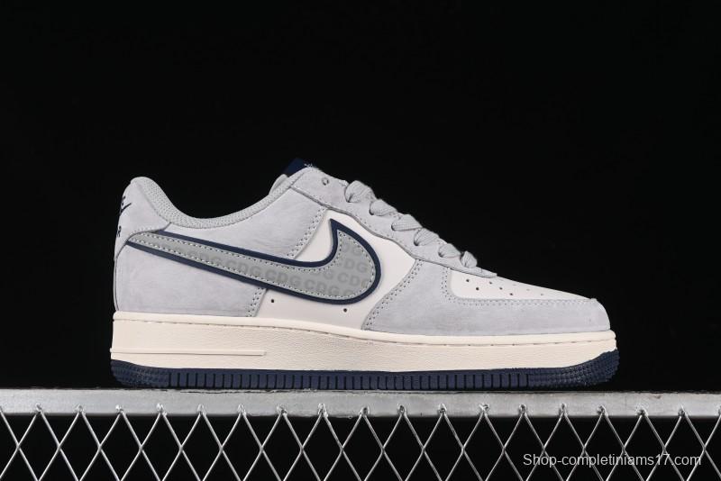 Nike Air Force 1 '07 Low Stussy Collaboration - Grey Pigskin Blue Sole Low-Top Casual Sneakers - XZ3318-028
