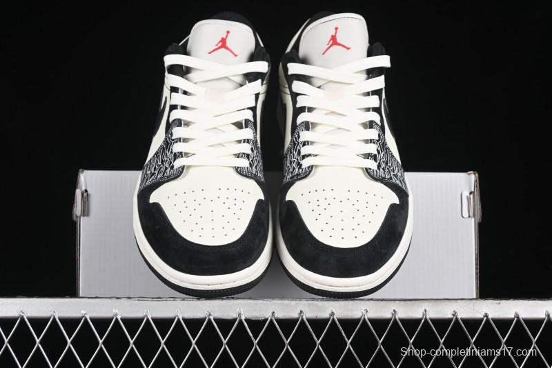 Nike Air Jordan 1 Low Supreme Collaboration - Black White Embossed Custom Retro Basketball Shoes DC2024-032