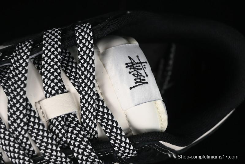 Nike SB Dunk Low Supreme x Stussy Triple Collaboration - Black White Black Swoosh Anniversary Custom Low Top Casual Skate Shoes - SJ2068-300