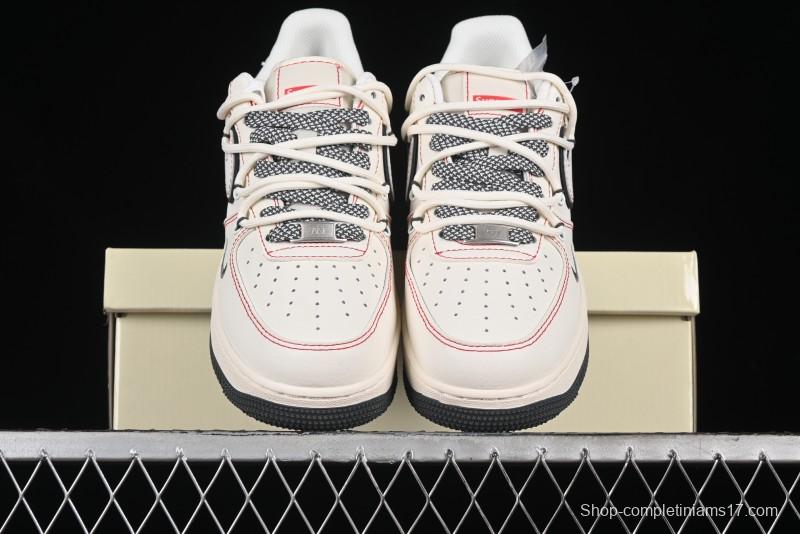 Nike Air Force 1 '07 Low Supreme Collaboration - Red Stitch Grey Sole Casual Sneakers - SJ1198-600