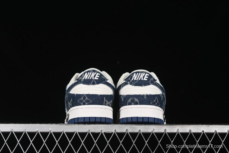 Nike SB Dunk Low LV Collaboration - Dark Blue Denim White Blue Swoosh Anniversary High-End Custom Low-Top Casual Sneakers - DJ2024-008