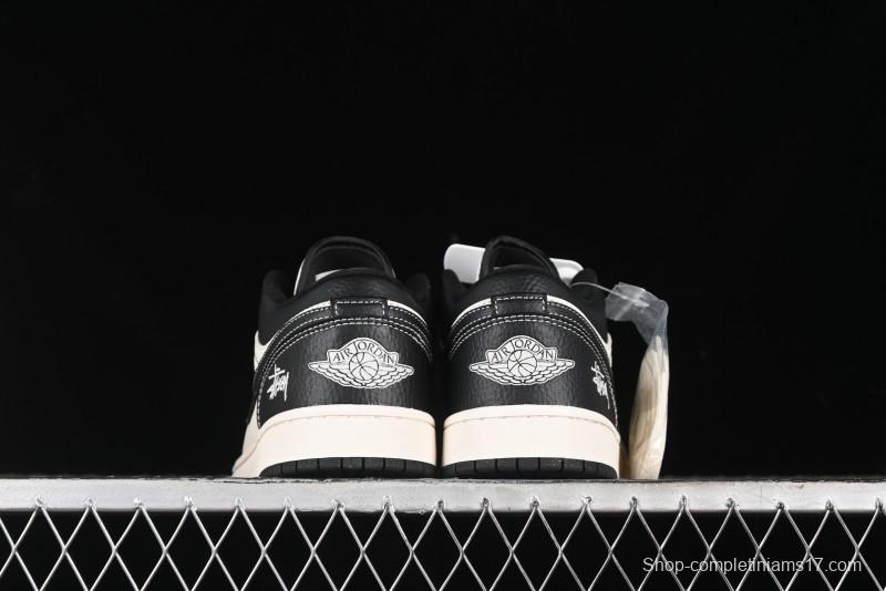 Nike Air Jordan 1 Low Stussy Collaboration - Black Sail Stitched Retro Basketball Shoes - CF3688-023