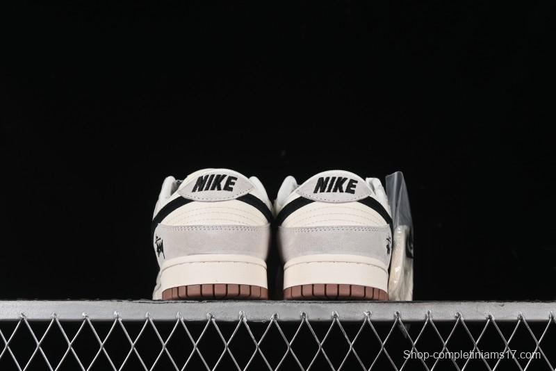 Nike SB Dunk Low Stussy Collaboration - Grey Black Checkerboard Gum Sole Anniversary Custom Low-Top Casual Skate Shoes - CF3688-031