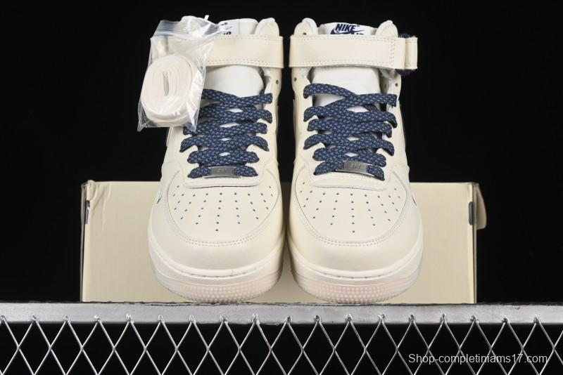 Nike Air Force 1 '07 Mid Deep Blue Two-Tone Sole Mid-Top Casual Sneakers with Reflective Stars - XL0236-233