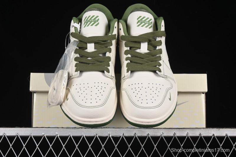 Nike Air Jordan 1 Low OFF-WHITE Collaboration - Retro Basketball Shoes with Beige Green Stitching - CF3688-021