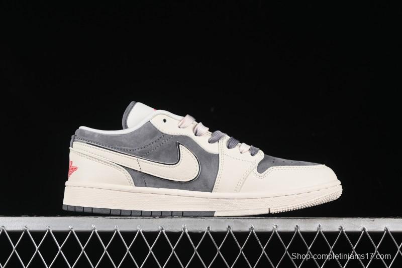 Nike Air Jordan 1 Low AJ1 The North Face Collaboration - Off White Grey Silver Trim Retro Basketball Shoes - SJ9950-039