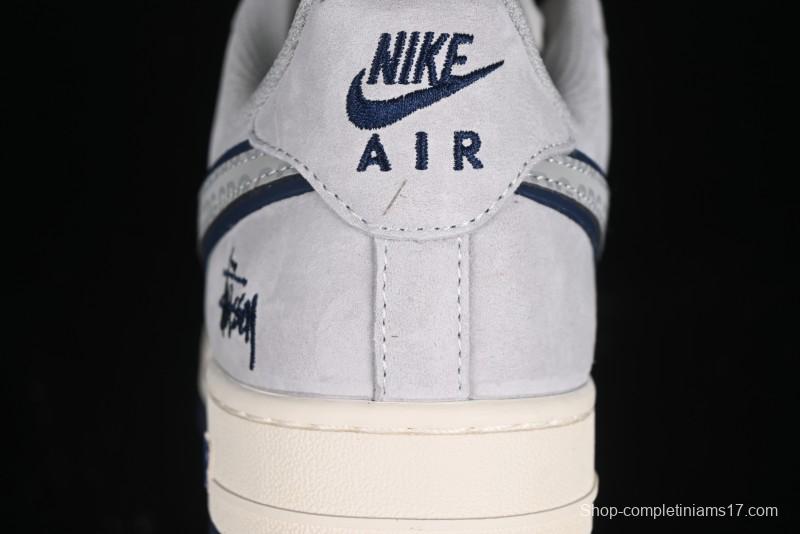 Nike Air Force 1 '07 Low Stussy Collaboration - Grey Pigskin Blue Sole Low-Top Casual Sneakers - XZ3318-028