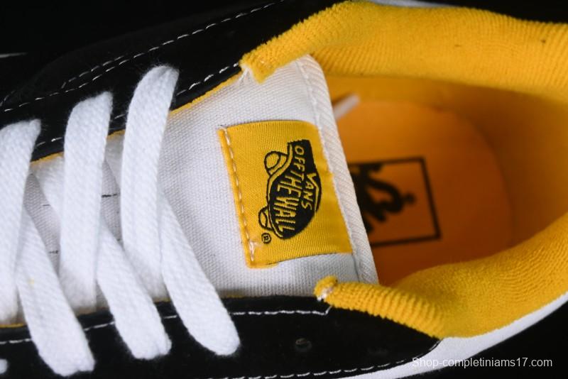 Vans Knu Skool Low-Top Retro Casual Vulcanized Slip-On Sneakers in Black White Yellow - VN000D6C6RJ