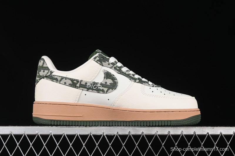 Nike Air Force 1 '07 Low Dior Collaboration - Beige Green Swoosh Low-Top Casual Sneakers - KK1988-010