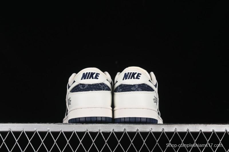 Nike SB Dunk Low LV Collaboration - Light Blue Denim Print Anniversary High-End Custom Low-Top Casual Skate Shoes - XB3802-359