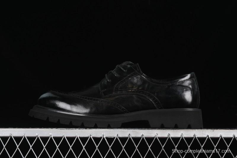 Ecco Block Brogue Business Derby Round Toe Genuine Leather Dress Shoes - 63667201001