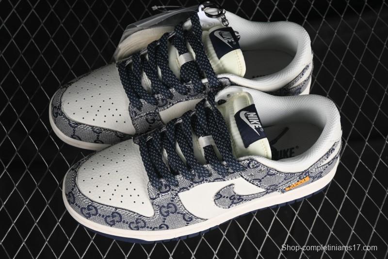 Nike SB Dunk Low Gucci Collaboration - Dark Blue Anniversary High-End Custom Low-Top Casual Skate Shoes - BB9676-313