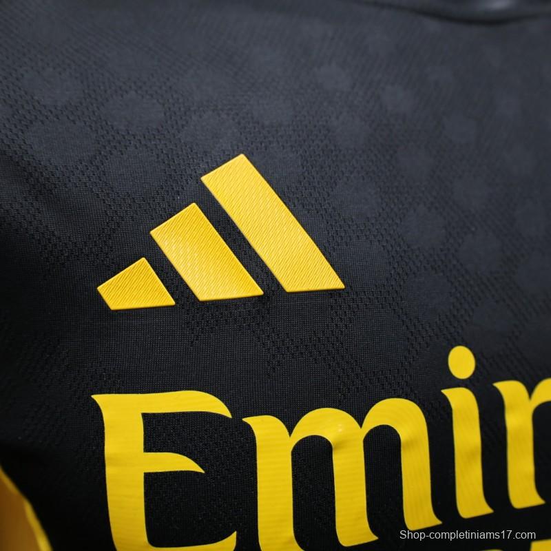 Player Version 25/26 Real Madrid Black with Gold Accents and Emirates Sponsor Jersey