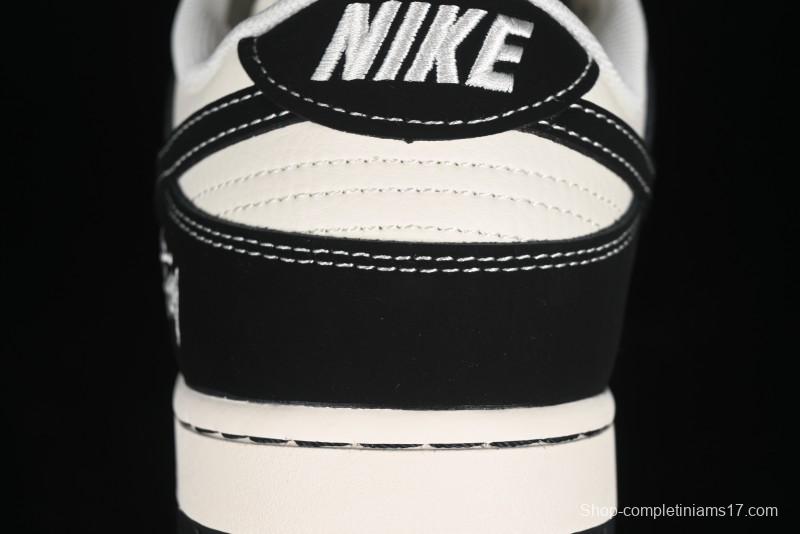 Nike SB Dunk Low Stussy Collaboration - Patchwork Cream Black Swoosh Anniversary Custom Low-Top Casual Skate Shoes - MM1089-023