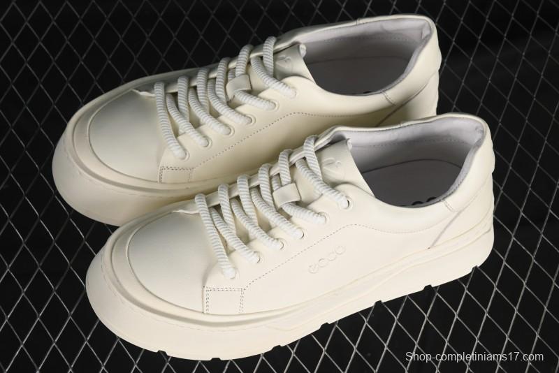 ECCO Street Light Series Autumn Platform Round Toe Versatile Casual White Sneakers 63311901002