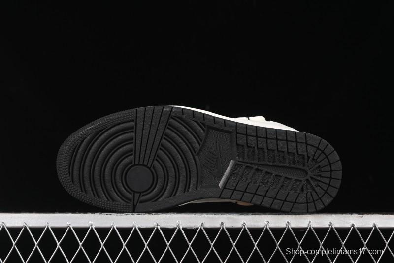 Nike Travis Scott x Fragment Design x Air Jordan 1 Low OG SP AJ1 Black Logo Drawstring Low-Top Casual Sneakers - SJ0086-135