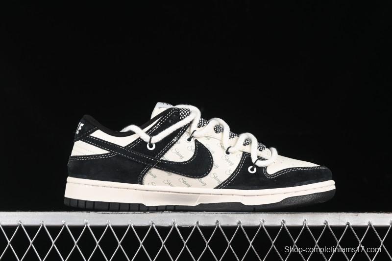 Nike SB Dunk Low Stussy Collaboration - White Embroidery Black Swoosh Anniversary Custom Low-Top Casual Sneakers - SJ2068-311