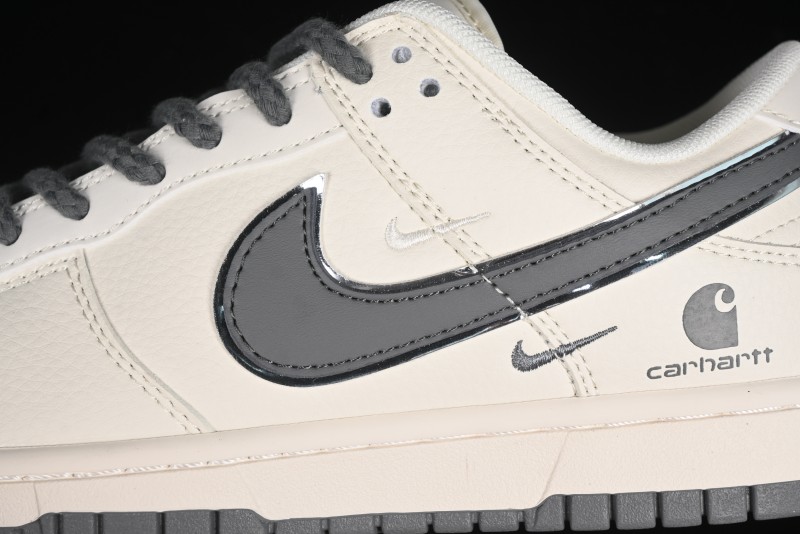 Nike SB Dunk Low Carhartt Collaboration - Off White Grey Swoosh Anniversary Custom Low-Top Casual Skate Shoes - SJ1089-006