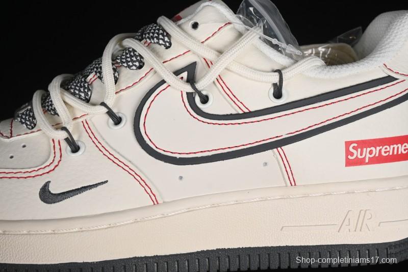Nike Air Force 1 '07 Low Supreme Collaboration - Red Stitch Grey Sole Casual Sneakers - SJ1198-600