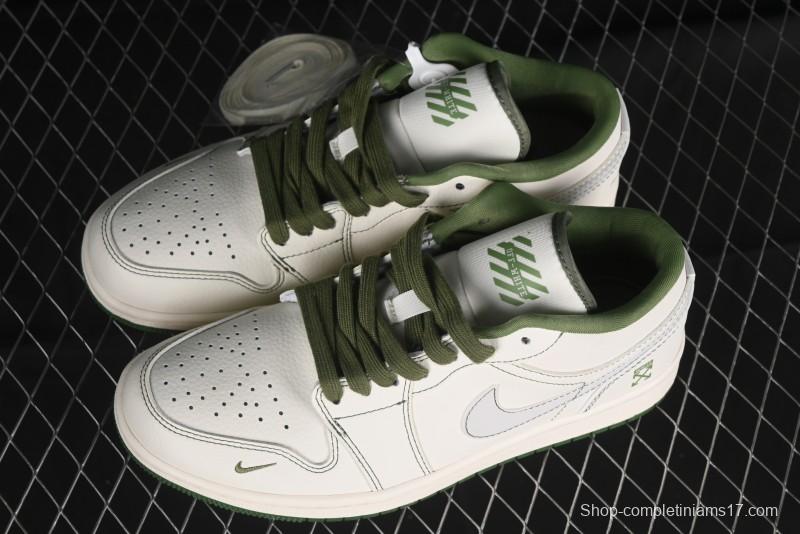 Nike Air Jordan 1 Low OFF-WHITE Collaboration - Retro Basketball Shoes with Beige Green Stitching - CF3688-021