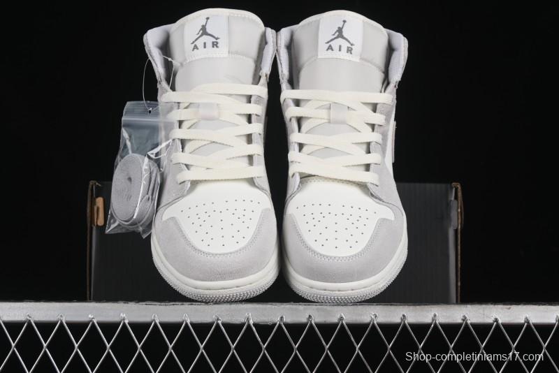 Nike Air Jordan 1 Mid AJ1 Basketball Shoes White Grey - FQ7720-002