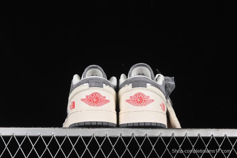 Nike Air Jordan 1 Low AJ1 The North Face Collaboration - Off White Grey Silver Trim Retro Basketball Shoes - SJ9950-039