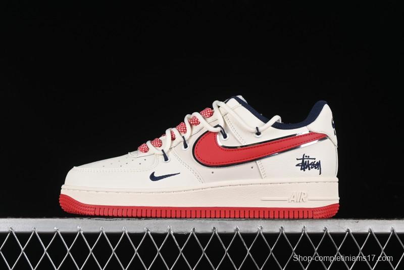 Nike Air Force 1 '07 Low Stussy Collaboration - Off White Red Lace-Up Low-Top Casual Sneakers - SJ1198-300