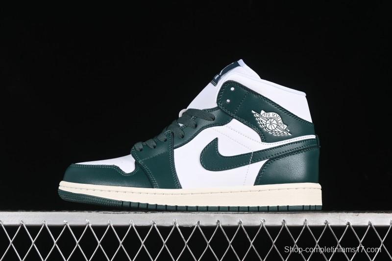 Nike Air Jordan 1 Mid Basketball Shoes in White/Oxidized Green - BQ6472-133
