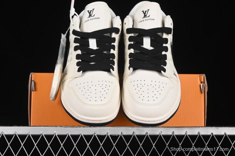 Nike Air Jordan 1 Low AJ1 LV Collaboration - Printed Dark Blue Swoosh High-End Custom Retro Basketball Shoes - WG8850-009