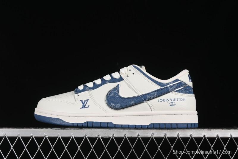 Nike SB Dunk Low LV Collaboration - Light Blue Denim Hook Anniversary High-End Custom Low-Top Casual Skate Shoes - JH8310-955